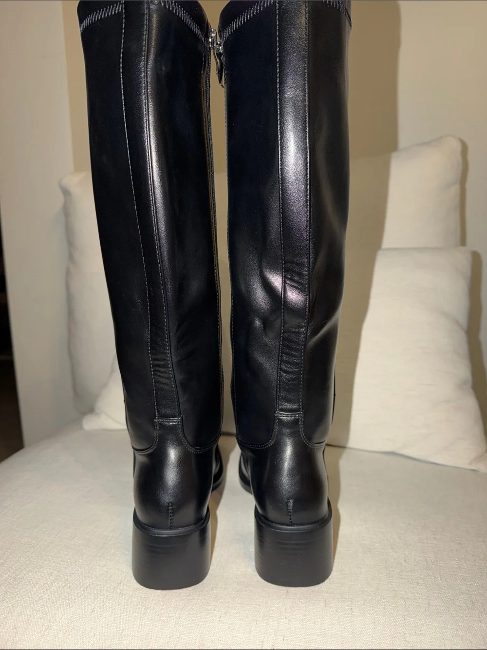 ISNOM Women's Black Faux Leather Boots with Block Heel